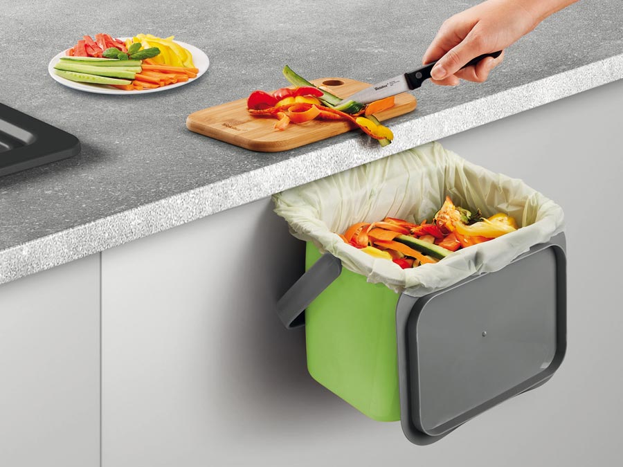 Abfalleimer für Küchenabfälle: Hängend oder stehend verwendbar, mit  Tragegriff und Deckel -  - Altes Wissen bewahren